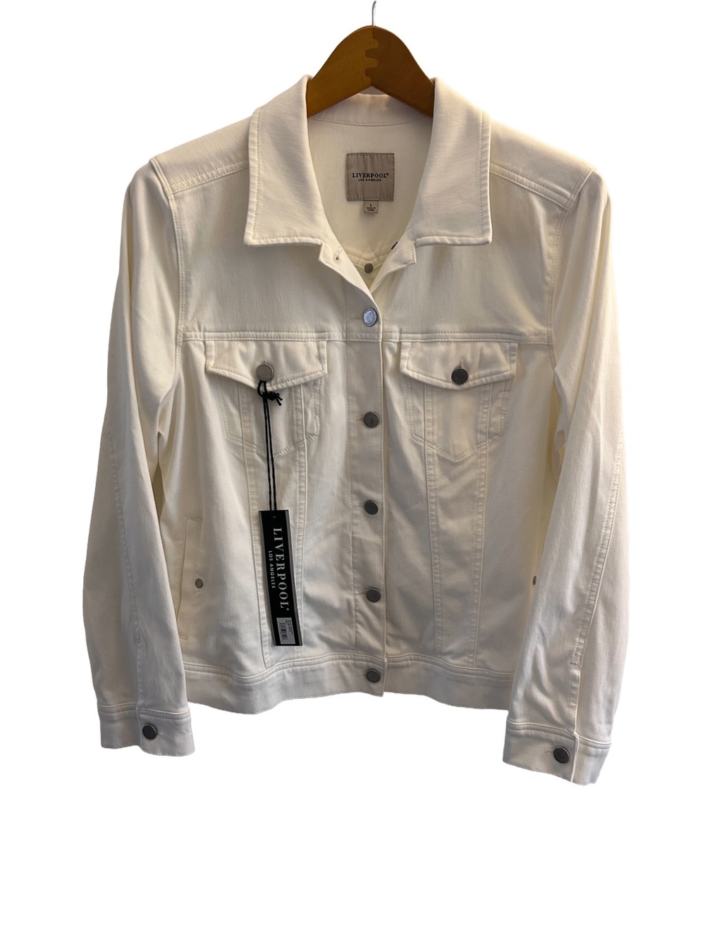 NWT Liverpool Off White Classic Denim Jacket with Button Front with Stretch L